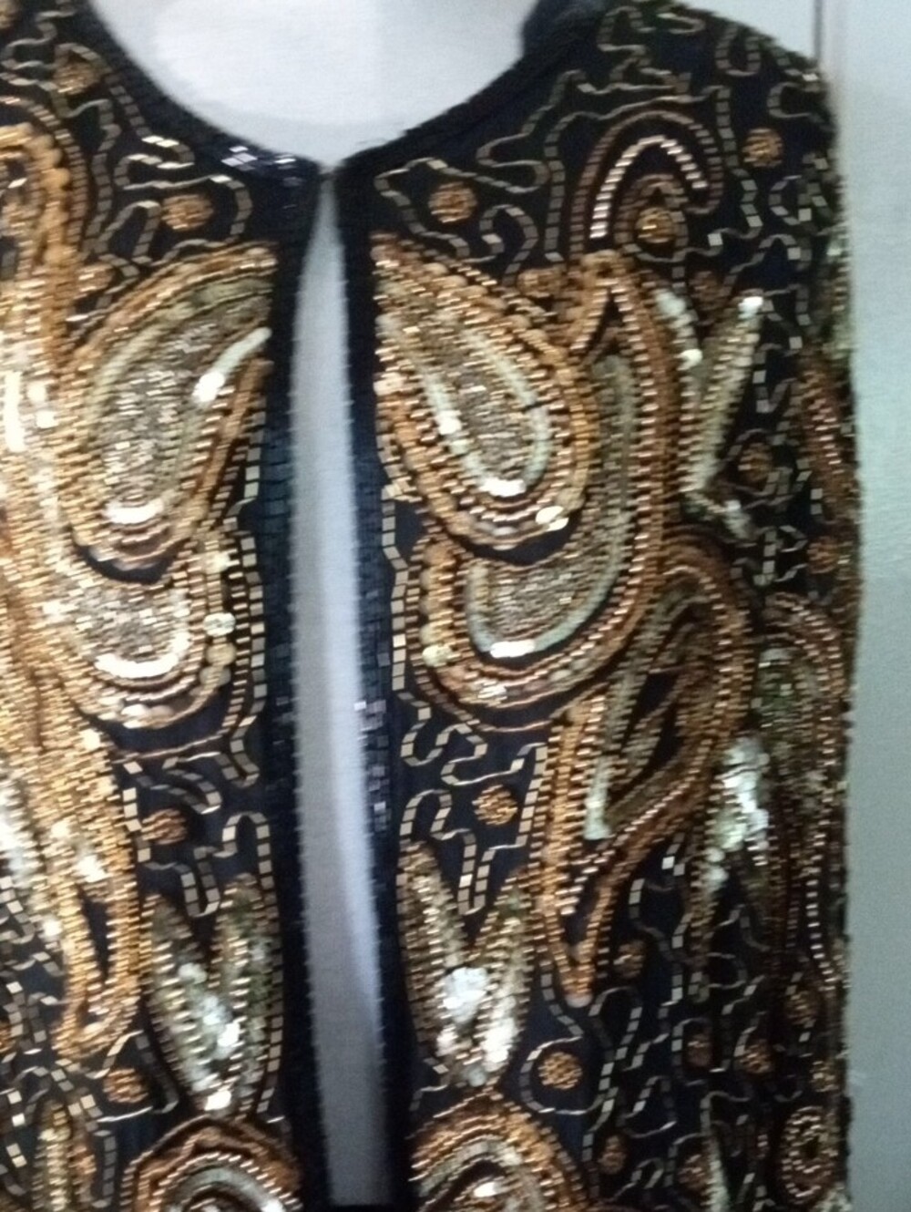 Jakelin Designs 100% Pure Silk Black & Gold Sequin & Beads Plus Size Jacket 3X - Picture 3 of 13